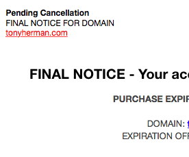 Final Reminder / Notice About Your Domain Name