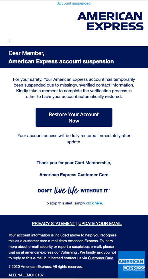 AMEX phishing scam