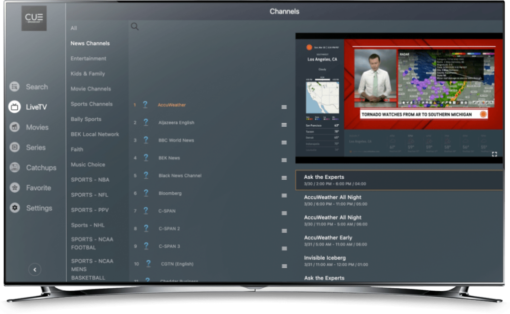 CUE Broadcast Web Player Channel Guide