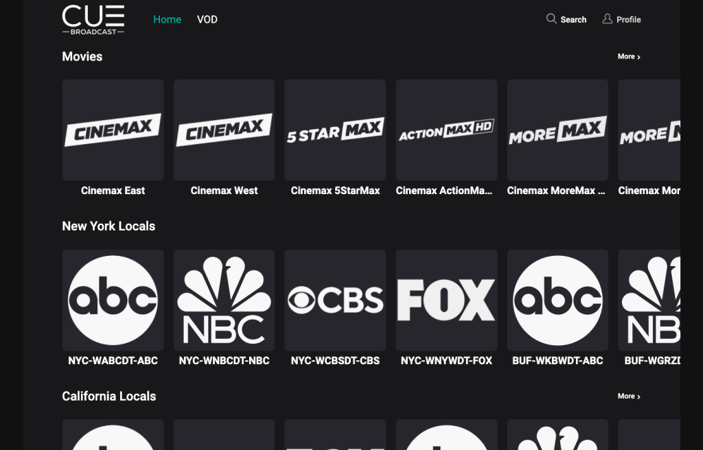 Channels listed on CUE
