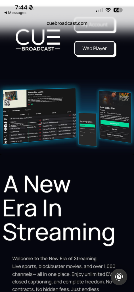 The CUE website with the gradient at the top.