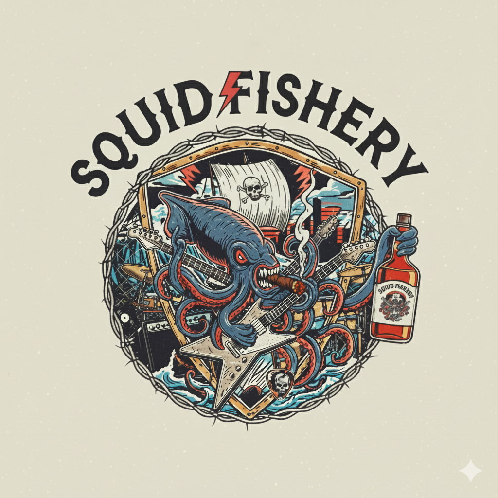 Squid Fishery band logo - designed by Jaybin Nielsen